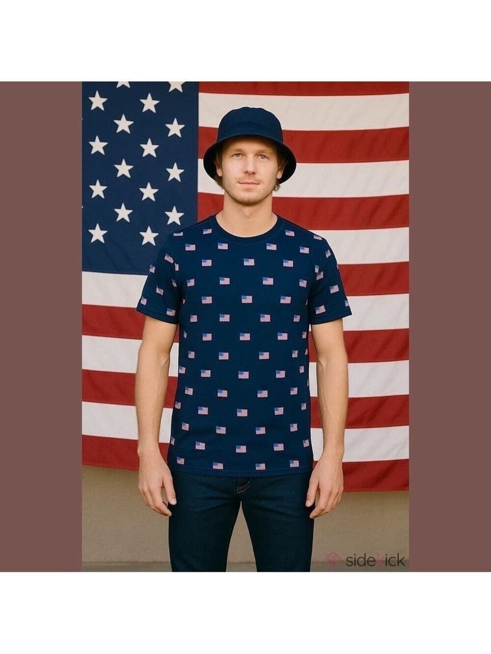 Isaac Morris IML Men's Flag Print Patriotic Short Sleeve Graphic T-Shirt - Large